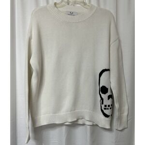 Magaschoni Women's White Skull Sweater Cotton Pullover S Boxy Oversized